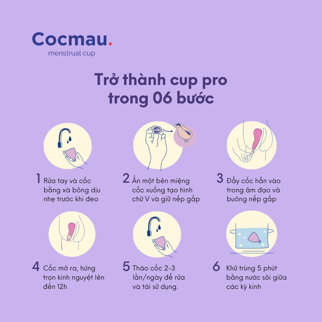 Combo 2 Cốc nguyệt san cải tiến Cocmau - Cuống tròn dễ tháo - Thiết kế vành ẩn nhỏ gọn - 100% silicone y tế