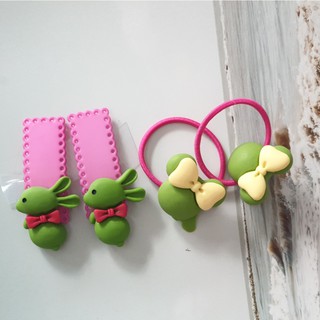 Set 2 cột tóc+2 kẹp bấm tóc cho bé gái nhám