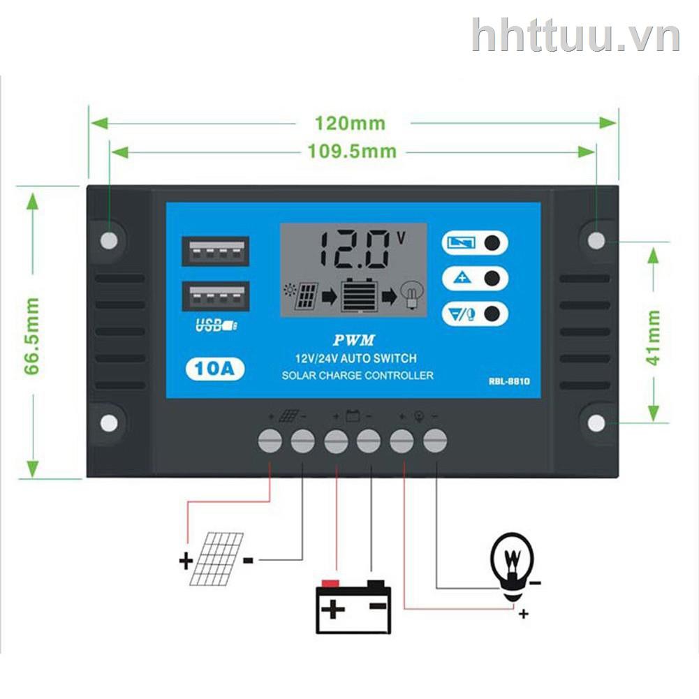 ✆Bảng điều khiển sạc bằng năng lượng mặt trời kích thước 120*66.5*21mm điện áp 12/24V bảo vệ ngăn đoản mạch