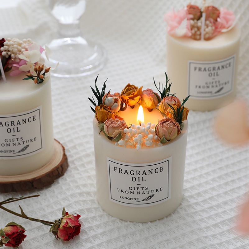 Set nến thơm quà tặng Go Home handmade sáp đậu nành tự nhiên trang trí hoa khô decor phòng, khử mùi, thơm phòng thư giãn