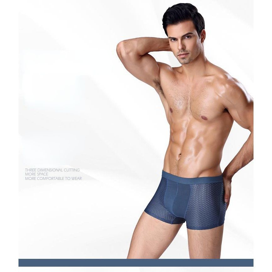 Bộ 4 Quần Lót Boxer Vải Lụa Lạnh Phối Lưới Thoáng Khí Thoải Mái Cho Nam