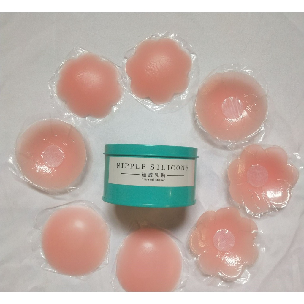 Lẻ 2 Miếng Dán Ngực Silicon Hộp Xanh Hình Cánh Hoa Siêu Bám Dính Chống Nước Tuyệt Đối PK06