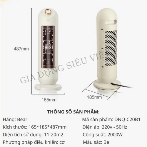 Máy sưởi gốm Bear DNQ-C20B1 chính hãng-BH 12 tháng, Quạt sưởi đứng Bear, xoay 90 độ tiện lợi