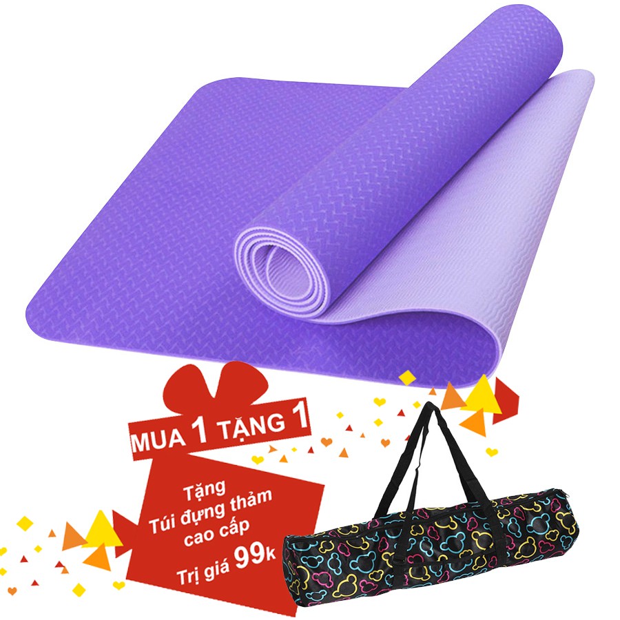 DEAL HOT: Thảm Yoga TPE EcoFriendly 2 Lớp Cao Cấp Dày 6mm Tặng Túi Đựng Và Dây Buộc Thảm Chuyên Dụng