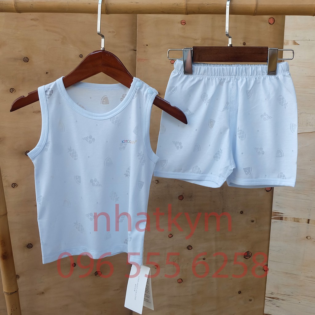 Bộ ba lỗ vân thoáng 100% cotton cho bé 12m-3y - Xuất Nhật