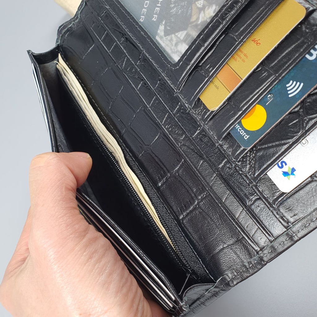 Ví dài nam nữ da bò thật vân cá sấu WL123VB   - 100% da bò thật, BH 3 năm