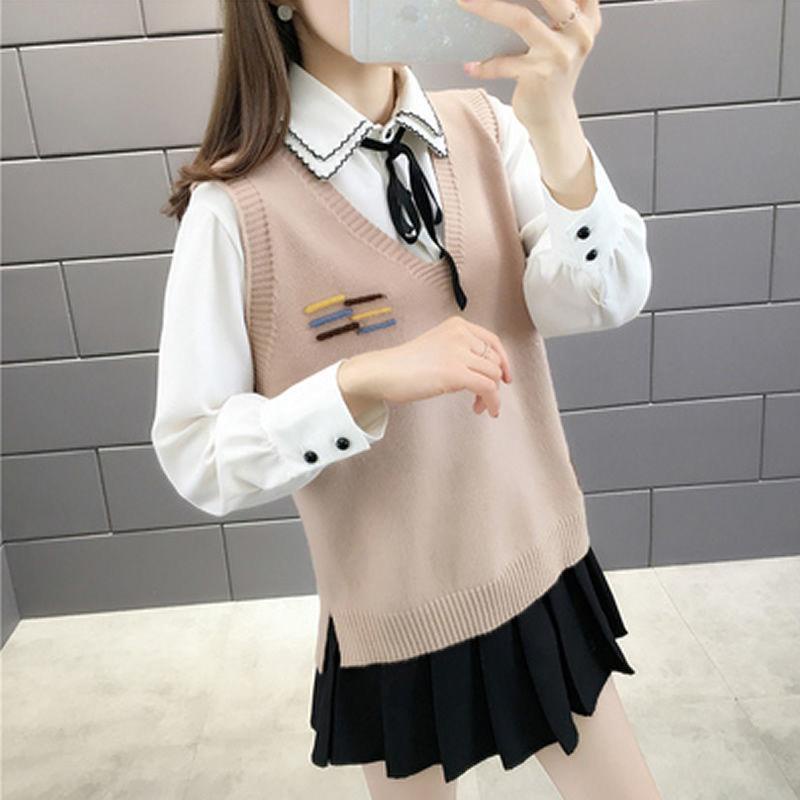 Áo len không tay cổ chữ v dáng rộng thời trang