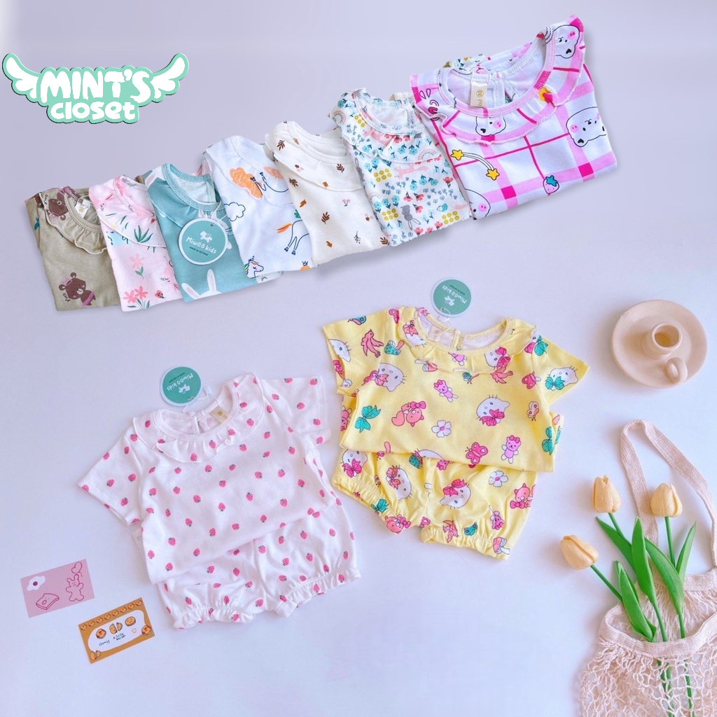 Đồ Bộ Cộc Tay Bé Gái Cotton Mùa Hè Viền Cổ Họa Tiết Size 1 - 5 Tuổi MINTSCLOSET Mint's Closet - DB8068