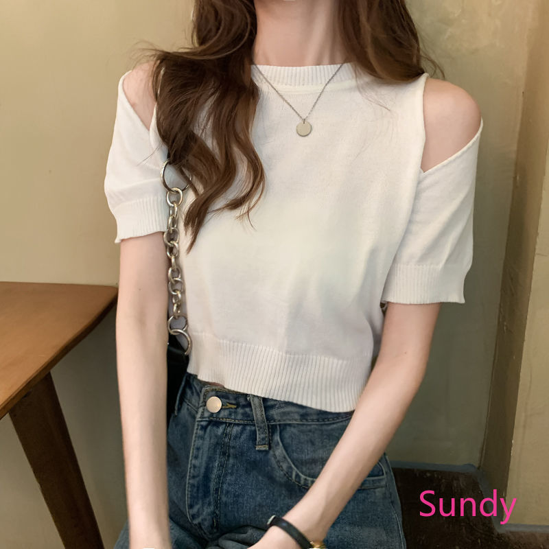 Áo Dệt Kim Tay Ngắn Hở Vai Quyến Rũ Trẻ Trung Phong Cách Hàn Quốc Dành Cho Nữ