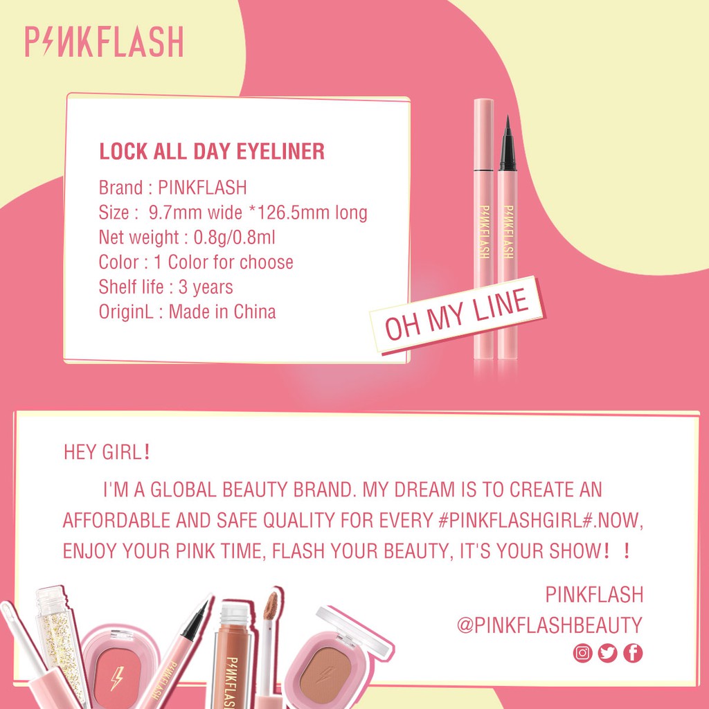 Bút kẻ mắt PINKFLASH màu đen đồng đều lâu trôi chống thấm nước