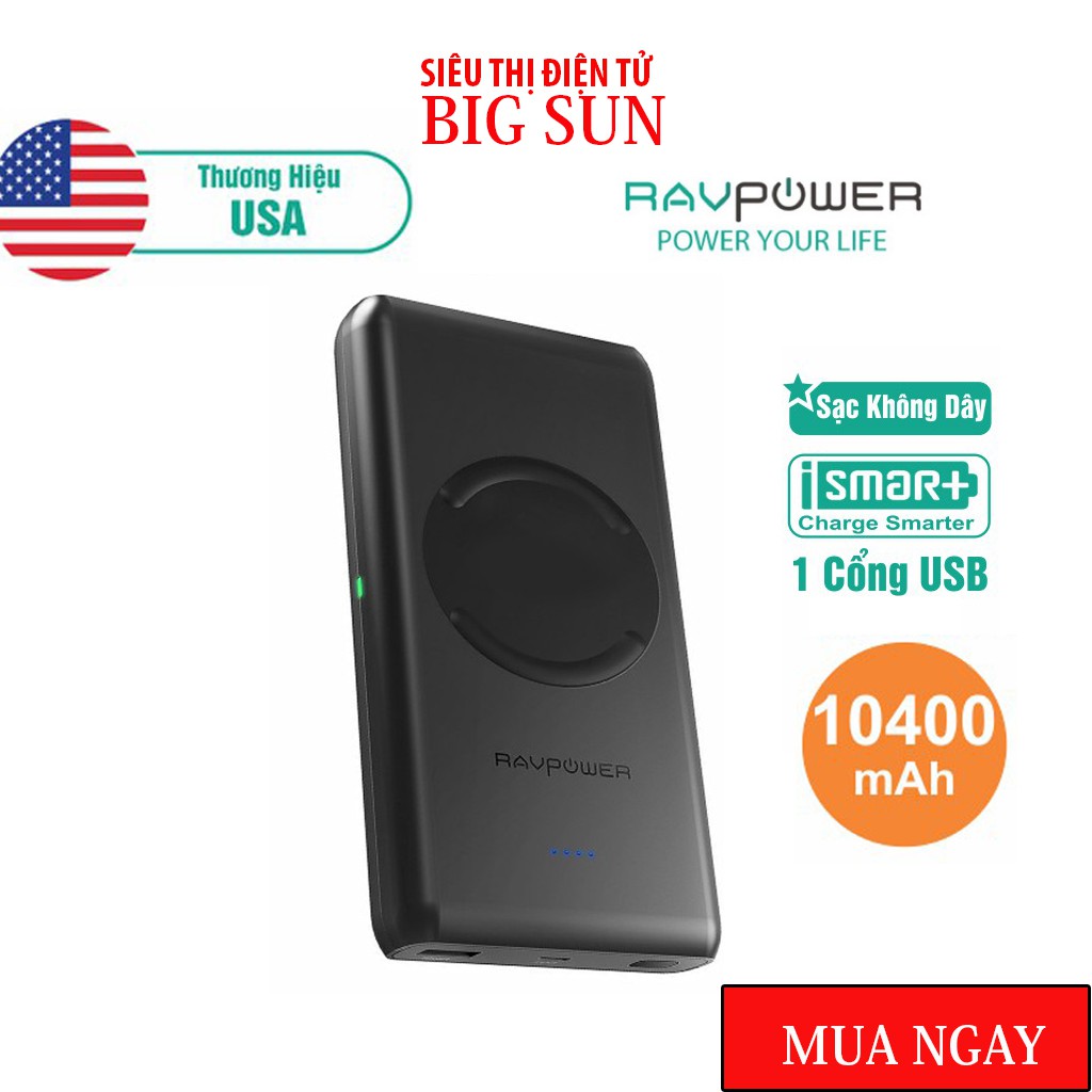 Pin Sạc Dự Phòng RAVPower Tích Hợp Sạc Không Dây RP-PB080 - Thương hiệu USA- HÀNG CHÍNH HÃNG