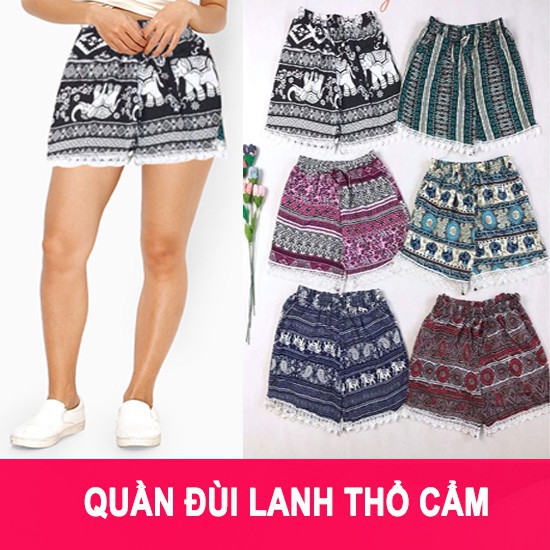 Quần Đùi Nữ_Quần Đùi Lanh Thổ Cẩm Chân Ren Hàng Bigsize