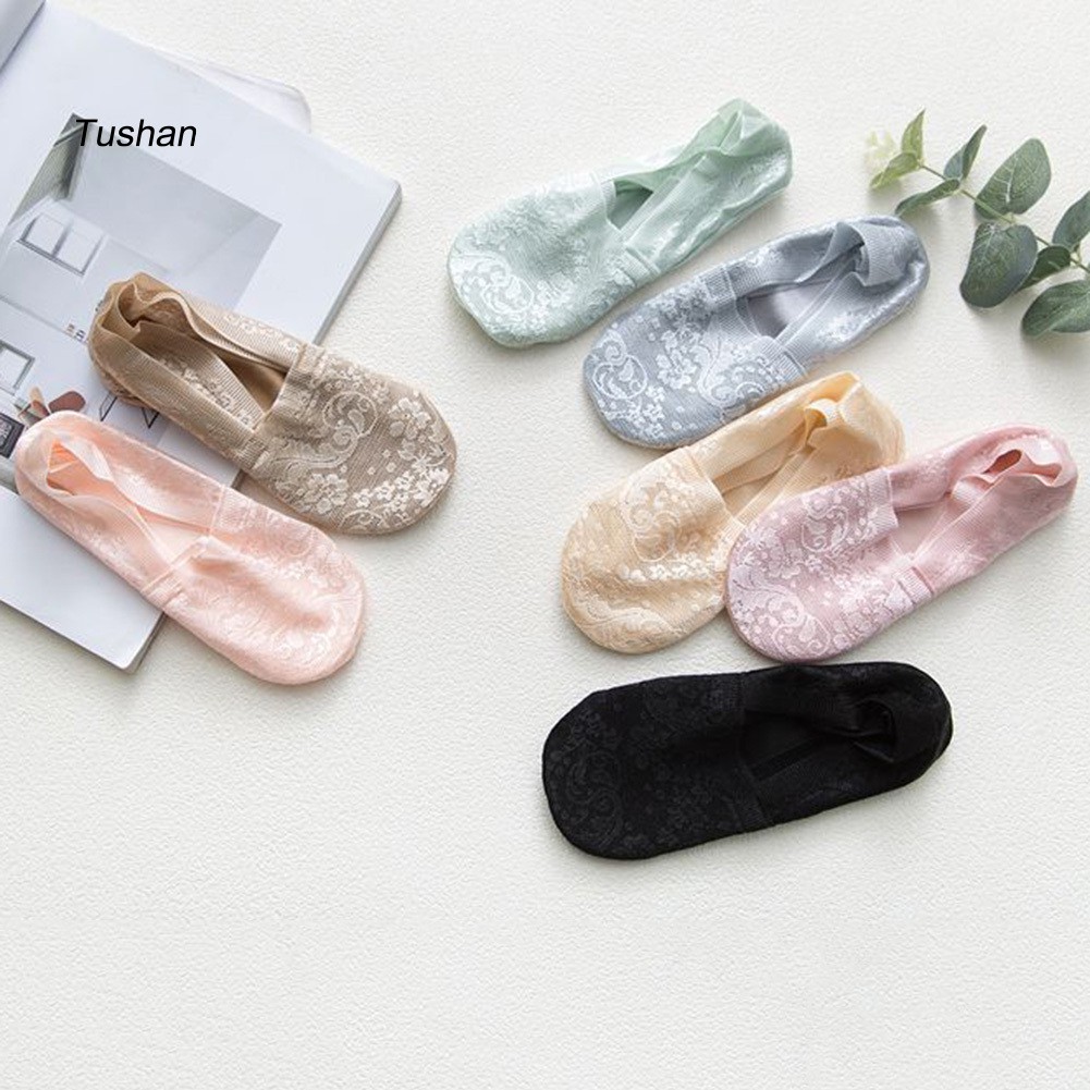TUSH Fashion Summer Women Anti-skid Sheer Floral Lace Invisible No Show Boat Socks | BigBuy360 - bigbuy360.vn