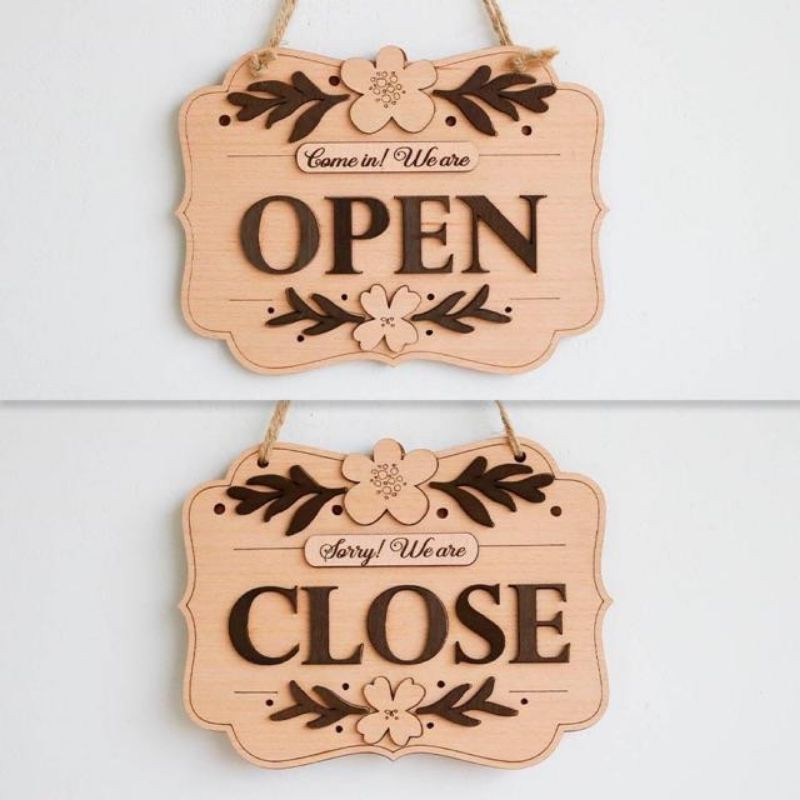 Bảng gỗ OPEN - CLOSE 2 mặt - Bảng gỗ trang trí Shop