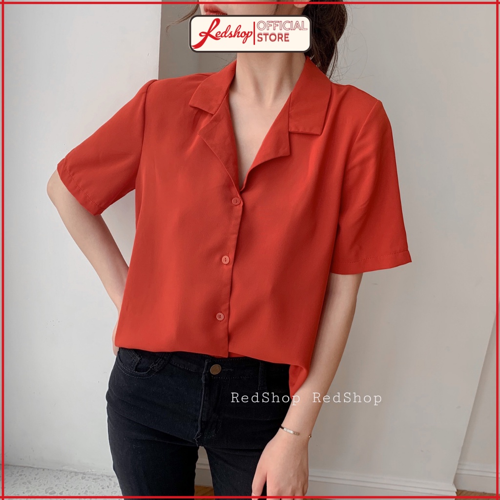 Áo sơ mi nữ cổ vest, kiểu dáng basic trơn tay lỡ thời trang Redshop.official.store SMBC27824