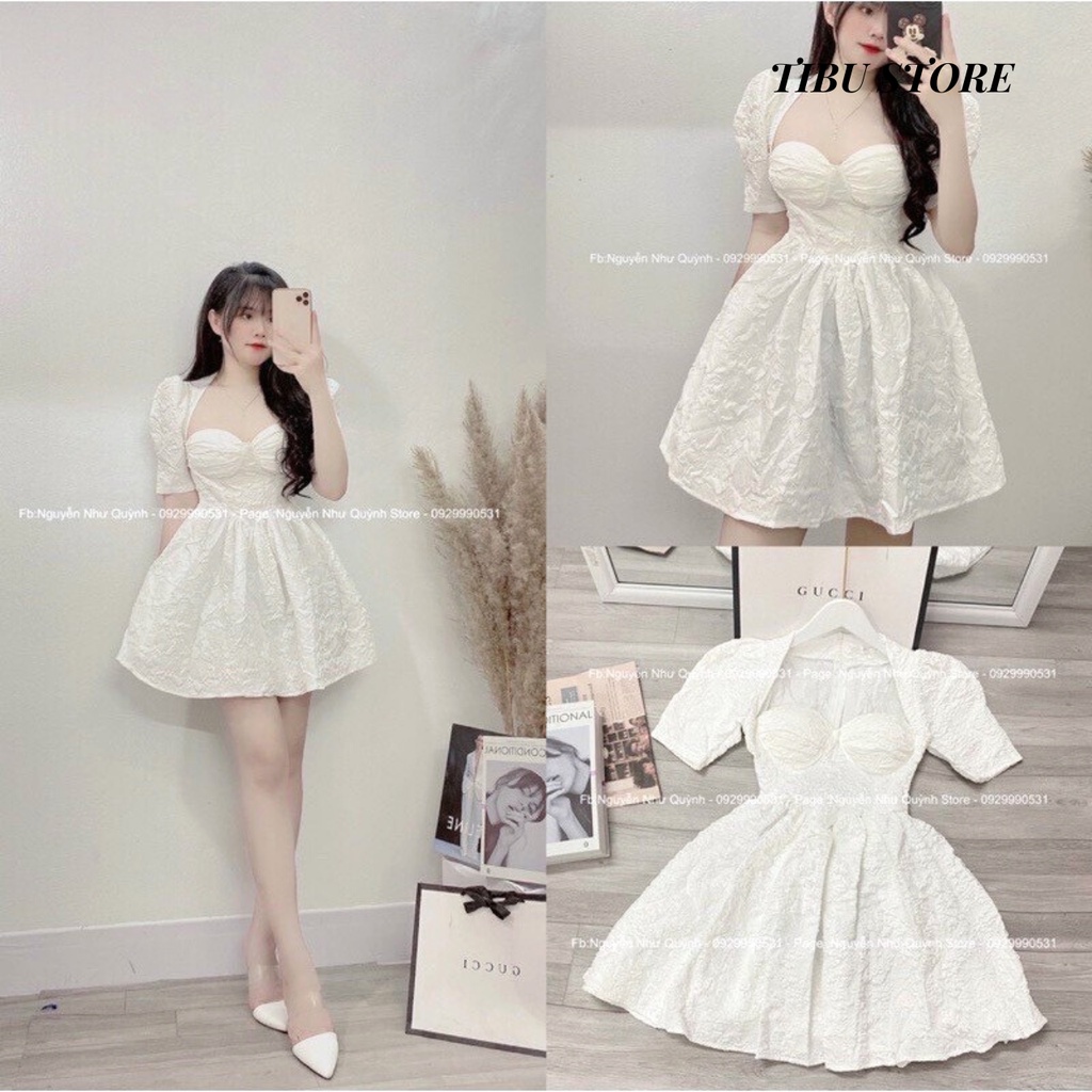 Đầm body cúp ngực đuôi xoè Tibu, Váy nữ dáng ôm chất xốp gấm hai màu đen trắng dự tiệc đi chơi siêu xinh sang chảnh