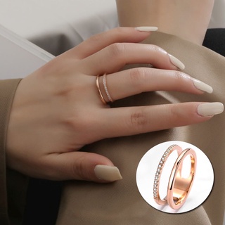 Nhẫn 2 hàng bằng thép không gỉ đính đá kim cương thời trang Hàn Quốc cho nữ