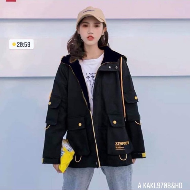 Áo khoác kaki viền túi cúc màu - HĐ