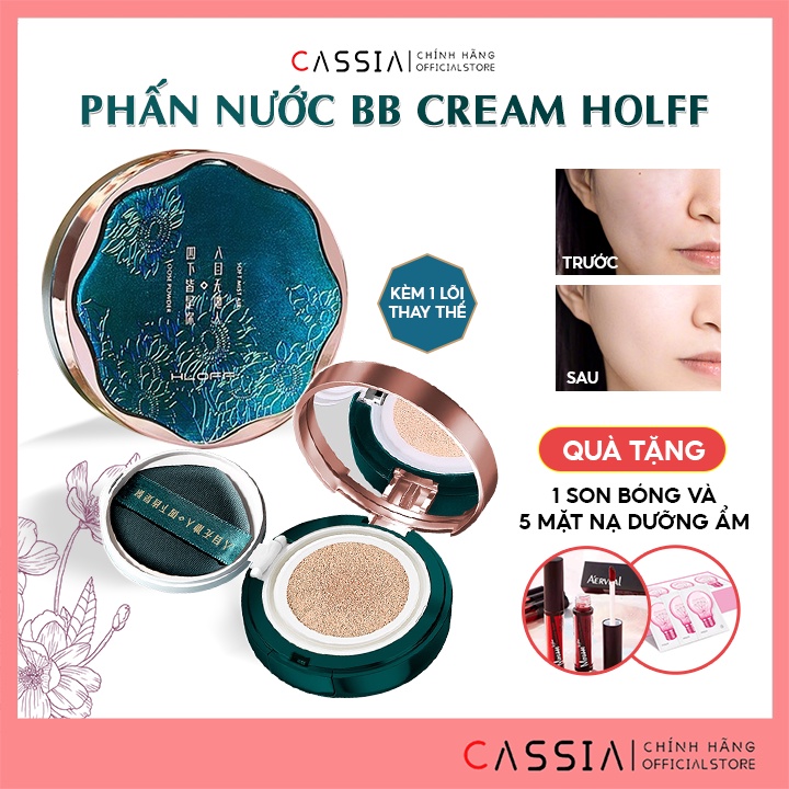 Phấn nước air cushion bb cream kiềm dầu che khuyết điểm, Kem nền nội địa trung HOLFF mịn màng tự nhiên không loang phấn