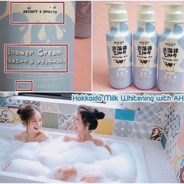 SỮA TẮM TRẮNG DA HOKKAIDO MILK WHITENING AHA SHOWER CREAM [chính hãng]