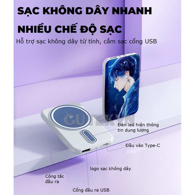 Sạc dự phòng không dây sạc nhanh pin 10000mah mini nhỏ gọn cho từ ip 8/X/11/12/13 – Gutek Mag 3
