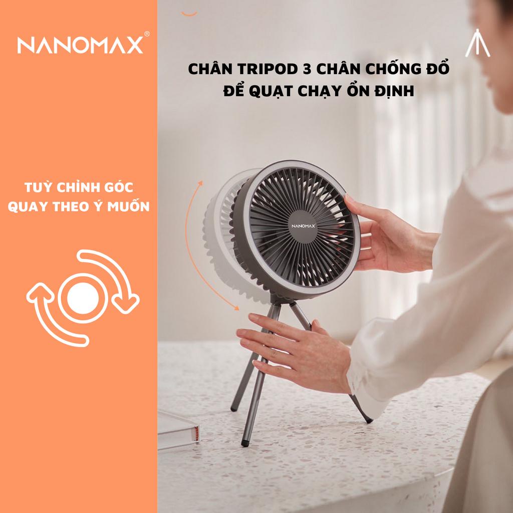 Quạt Tích Điện Đa Năng NANOMAX DQ212, Để Bàn, Treo Tường, Tích Hợp Đèn LED, Pin Dự Phòng, Giá Đỡ Tripod, Du Lịch, Cắm Tr