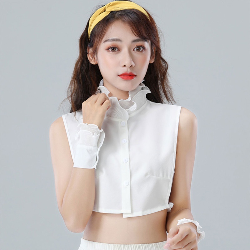 Cổ Áo Sơ Mi Voan Phối Bèo Giả Hai Lớp Cổ Đứng Xinh Xắn Dành Cho Nữ