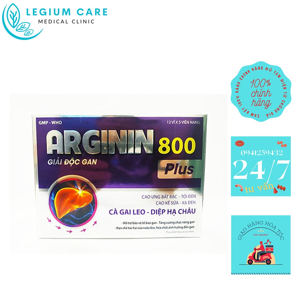 VIÊN UỐNG BỔ GAN ARGININ 800 PLUS – GIẢI ĐỘC GAN – CÀ GAI LEO BẢO VỆ TẾ BÀO GAN – TĂNG CƯỜNG CHỨC NĂNG GAN - HỘP 60 VIÊN