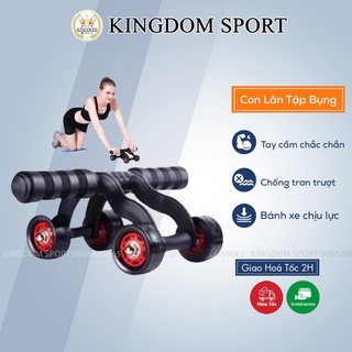 [Tặng Thảm] Con Lăn Tập Bụng 4 Bánh, Dụng Cụ Tập Cơ Bụng Giảm Eo Tại Nhà KINGDOM SPORT