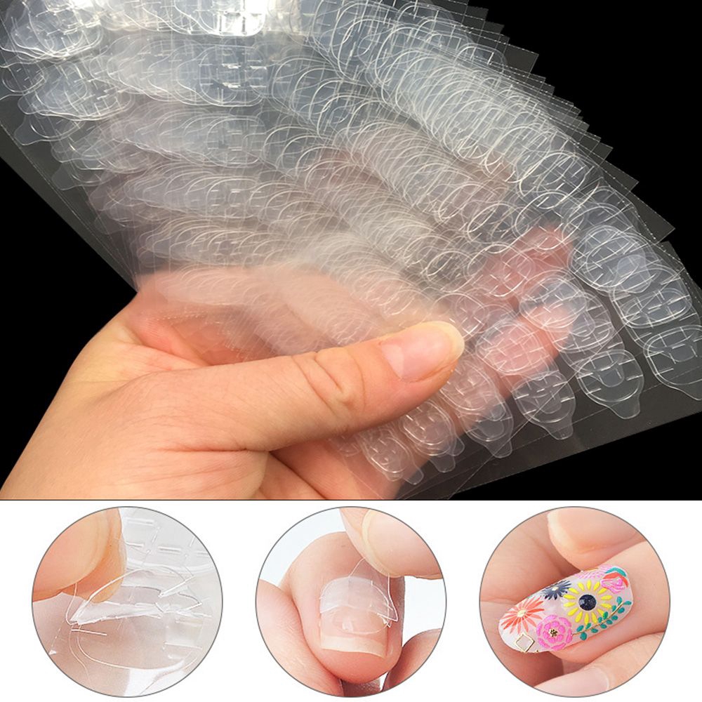 [Hàng mới về] Bộ 10 tờ băng keo dán móng tay giả hai mặt trong suốt tiện lợi dành cho phái nữ