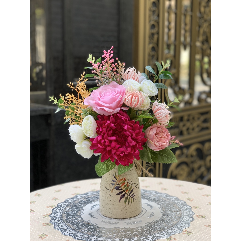 [Mã BMBAU50 giảm 7% đơn 99K] Bình hoa giả trang trí phòng khách đẹp PKND FLOWERS &amp; DECOR