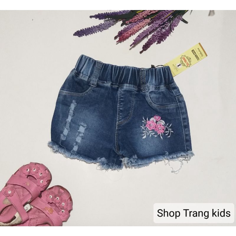 Sỉ, lẻ quần jean  đùi cao cấp bé gái thêu hoa, hàng loại 1, co dãn 4 chiều