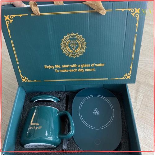 Bộ Cốc Và Đế Hâm Nóng Đồ Uống, Pha Trà, Cafe Tiện Dụng - Tặng Kèm Thìa Vàng Sang Trọng