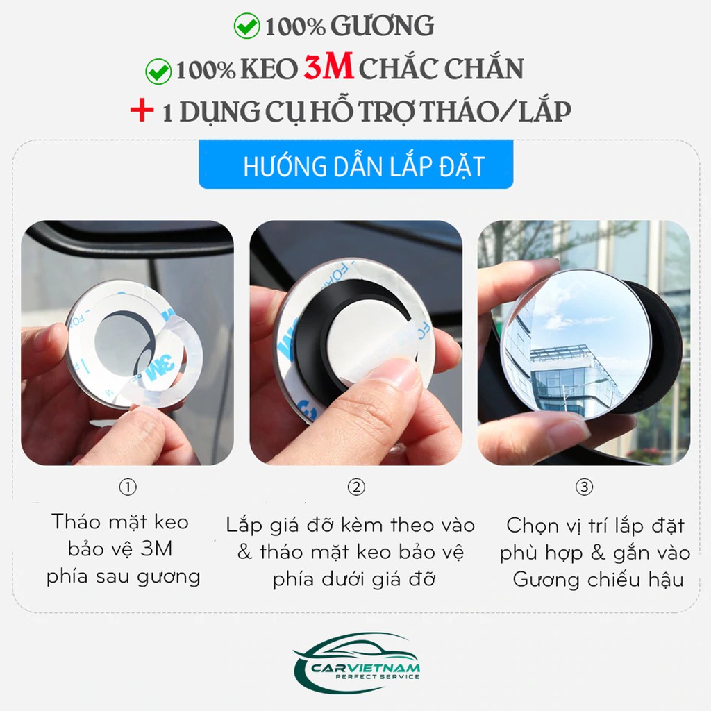 Bộ 2 Gương Cầu Lồi Có Viền, Không Viền Xoay 360 Độ Cho Ô Tô - Gương Giúp Xoá Điểm Mù Hiệu Quả - Ccar Vietnam