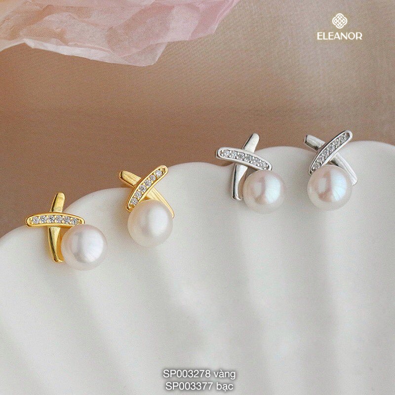 Bông tai nữ ngọc trai nhân tạo Eleanor Accessories hình chữ X phụ kiện trang sức dễ thương