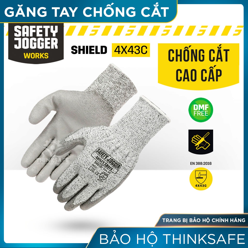 Găng tay chống cắt cấp độ 5 Jogger Thinksafe, bao tay bảo hộ lao động đa dụng, phủ PU lòng bàn tay, chống dầu - Shield