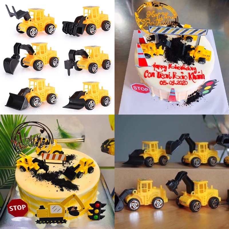 Bộ 6 mô hình xe sút cát mini trang trí bánh kem hpbd