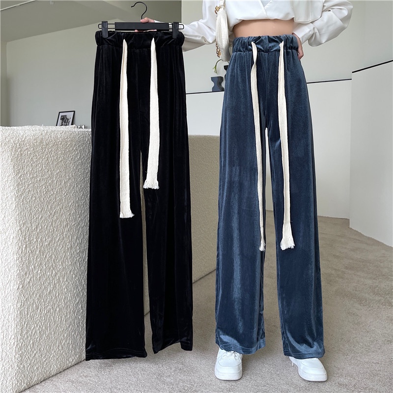 Quần nhung ống rộng phong cách Hàn Quốc mẫu mới thời trang xuân thu cho nữ