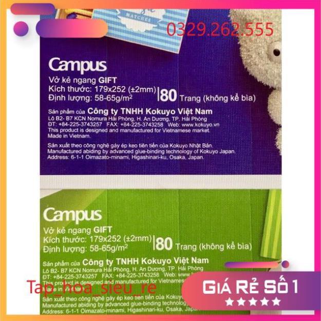(Rẻ Vô địch) Set 10 Vở kẻ ngang Campus Gift 80 trang hàng chuẩn