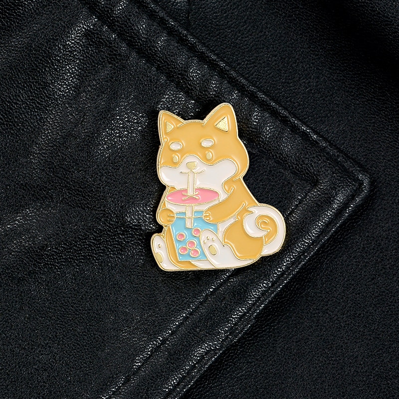 Ghim cài áo QIHE JEWELRY hình chú chó Shiba hoạt hình thích hợp làm quà tặng cho bạn bè