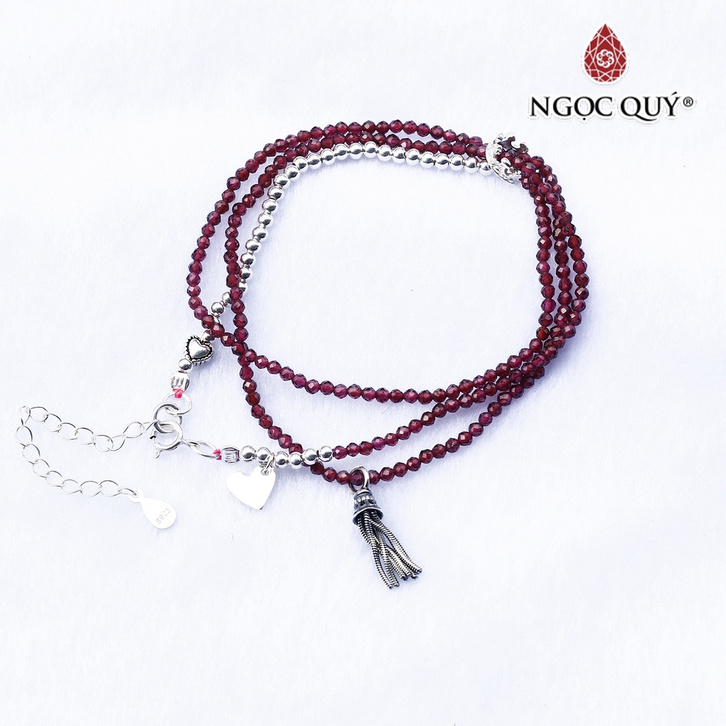 Vòng 3 line Gn 4mm mài giác phối charm bạc - Ngọc Quý