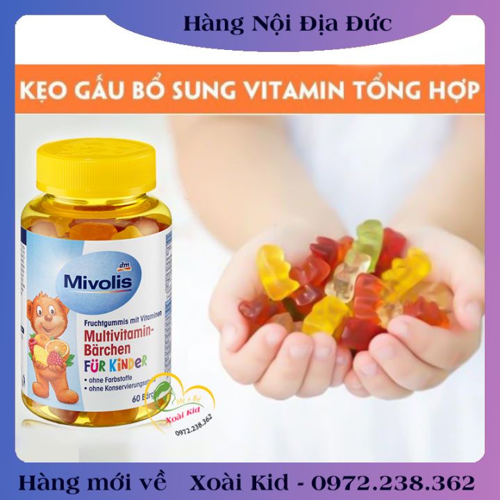 [auth] Kẹo Gấu Bổ Sung Vitamin Tổng Hợp Cho Trẻ Mivolis, Vị Trái Cây, 60 Viên - Nội Địa Đức Đủ Bill [Hot]