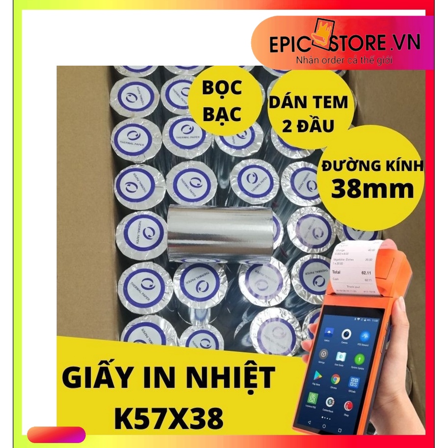 50 CUỘN Giấy In Bill K57 - Giấy In Nhiệt K57 Cho Pos cầm tay Now Delivery, Grab, Goviet 57x38 57mm- 58mm