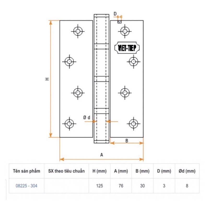 [chính hãng]  Bộ (2 cái) bản lề SUS 304 Việt Tiệp 8225 - Bảo hành 1 năm