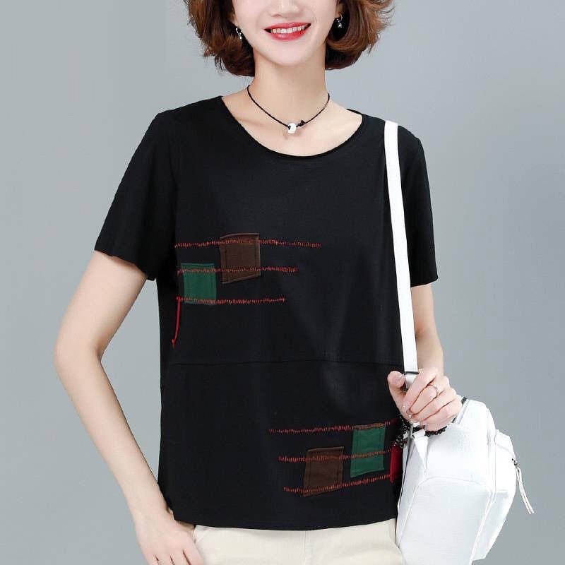 Áo thun tay ngắn dáng rộng thời trang mùa hè cho phụ nữ trung niên