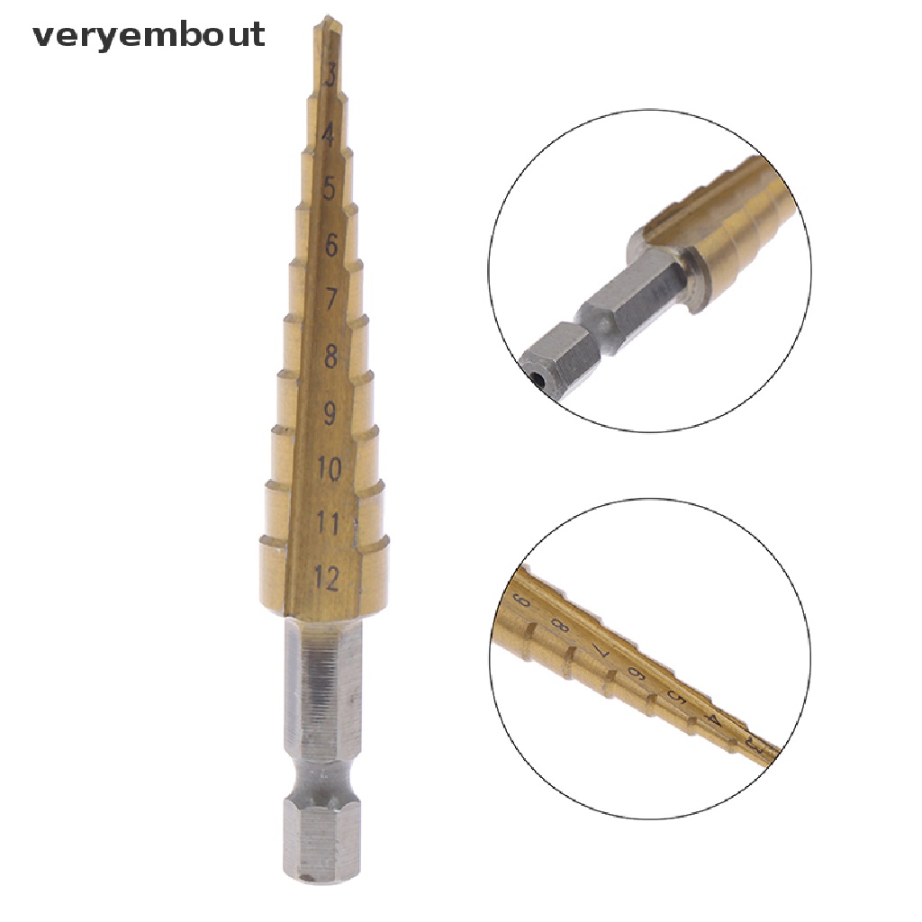 【ut】 3-12mm Coated Stepped Drill Bits Hex Handle Drill Bit Metal Drilling Power Tool .