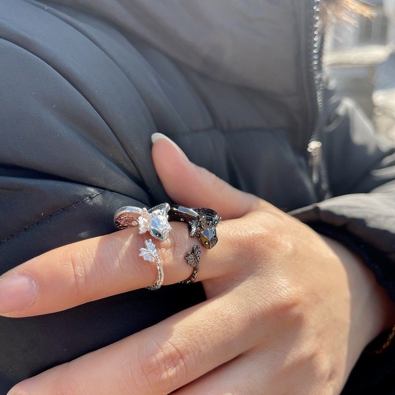 Nhẫn Đôi Hình Rồng Đen Siêu Ngầu Không Răng Có Thể Điều Chỉnh Cho Nam Và Nữ