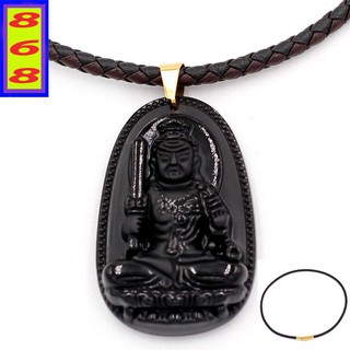 [Tuổi Dậu] Vòng Cổ Dây Da Mặt Phật Bất Động Minh Vương đá Đen 5 cm - Mặt Size Lớn - Tặng Kèm Móc Inox
