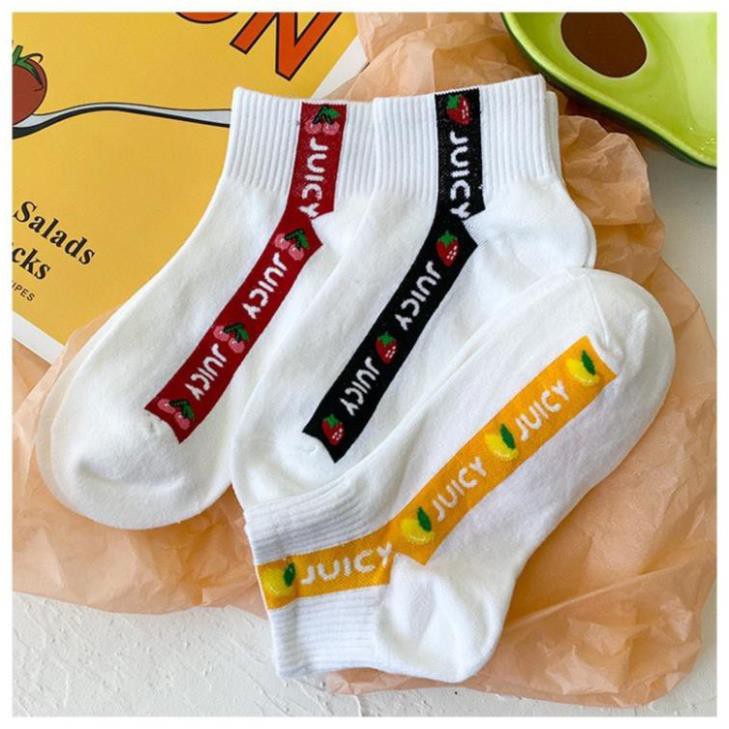 Tất Tất Cổ Ngắn Juicy Tất Tất Cotton Cổ Ngắn In Họa Tiết Hoạt Hình Vui Nhộn Phong Cách Nhật Hàn Ulzzang