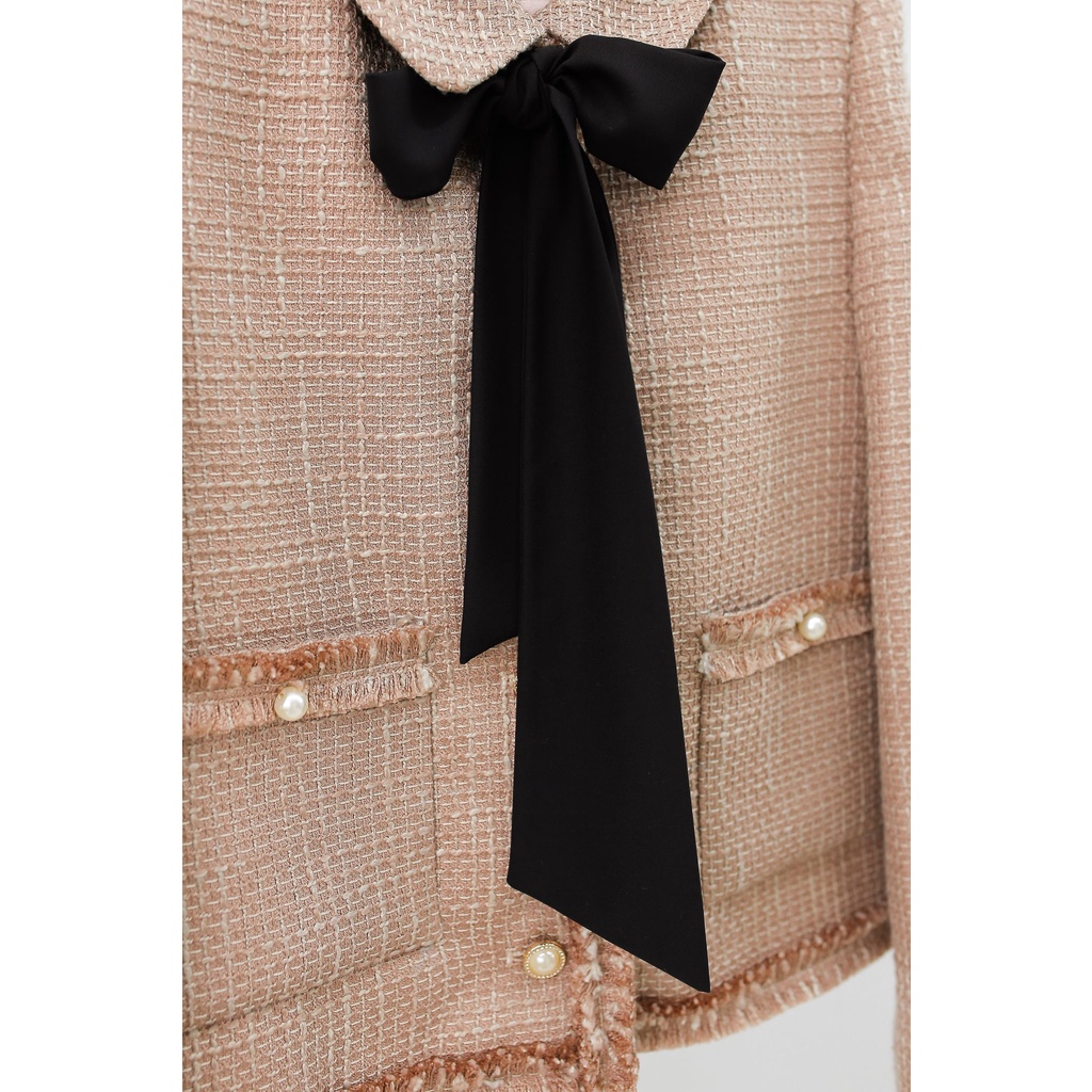 [TẶNG KÈM NƠ RỜI] Áo Dạ Nữ Tweed Dáng Ngắn Cổ Sen MOMOCO Thiết Kế Buộc Nơ Rời, Sang Chảnh M2732